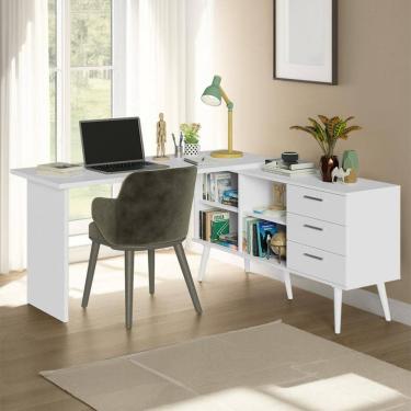 Imagem de Escrivaninha Mesa de Estudos De Canto 3 Gavetas Branco Lisboa Madesa