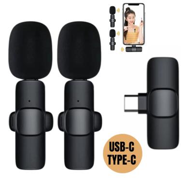 Imagem de Kit Com 2 Microfones Lapela Wireless Sem Fio Usb C Type C p/ Celular Android Samsung Motorola Xiaomi
