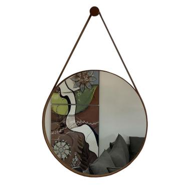 Imagem de Espelho Adnet Redondo Decorativo Alça 60Cm Completo Caramelo