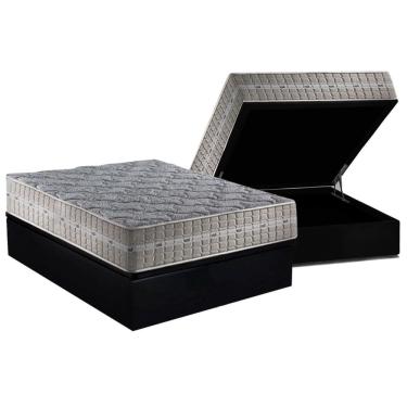 Imagem de Cama Box Baú Casal: Colchão Molas SuperPocket Ensacadas D Angelis Anjos Royal + Base crc Suede Black (138x188)