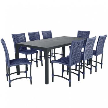 Imagem de 8 Cadeiras Corda Náutica E Mesa Tampo Ripado Retangular 2,00 Azul