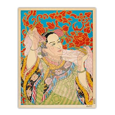 Imagem de Paul Jacoulet. As pérolas Manchoukuo. Reprodução de pinturas famosas em tela impressões de arte para decoração de casa - 60 x 80 cm sem moldura