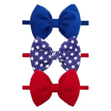 Imagem de Lanmerry Arcos de cabelo de 4 de julho para meninas, 4 de julho, vermelho, branco e azul, acessórios de cabelo para bebês de 0 a 6 meses