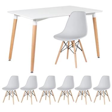 Imagem de Kit - Mesa Retangular Eames 80 X 120 Cm Branco + 6 Cadeiras Dsw Cinza Claro Mesa Branco Com Cadeiras Cinza Claro