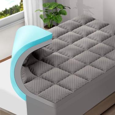 Imagem de OLANLY Cobertura de colchão de espuma viscoelástica de 10 cm de camada dupla para dor nas costas, capa de colchão refrescante de 5 cm e cobertura de espuma viscoelástica de gel de 5 cm, bolso elástico