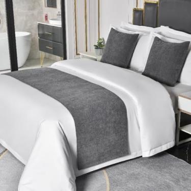 Imagem de Cachecol de cama macio sedoso para cama para pés da cama, protetor de cama de hotel, toalha de cama de chenille, luxuosa, decoração de cama moderna para quarto de casamento - cinza