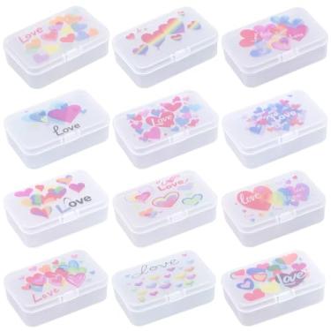 Imagem de Goodma 12 caixas de plástico retangulares com padrão de imagem de corações de amor, recipientes organizadores vazios com tampas articuladas para itens pequenos e outros projetos de artesanato, 8,4 x