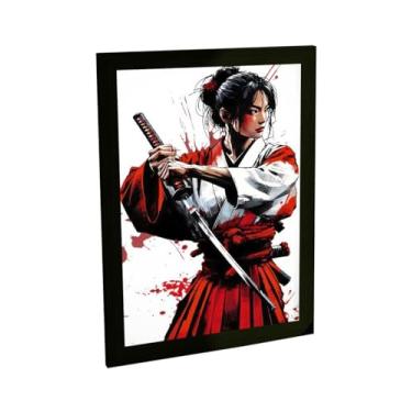 Imagem de Quadro Decorativo Samurai Ilustração Japão Branco Vermelho
