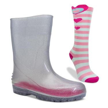 Imagem de Kit Meia 3/4 E Galocha Cano Longo Infantil Menina Chuva K51 (Glitter Prata, BR, Criança de 9 a 12 anos, Numérico, 34)