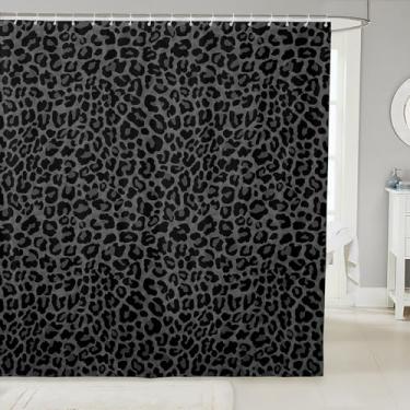 Imagem de Erosebridal Cortina de banheiro de chita africana, cortina de chuveiro com estampa de leopardo 183 cm L x 213 cm C para banheiro, cortina de chuveiro de tecido de pele de animal cinza, cortinas de