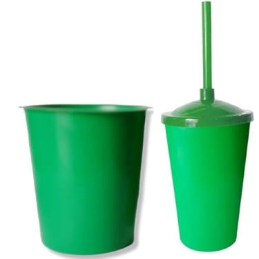 Imagem de Kit 20 Cinema Balde Pipoca 1litro + Copo Twister 400ml com Tampa e Canudo (VERDE BANDEIRA)
