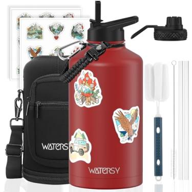 Imagem de Garrafa de água isolada de 2,5 l (fria por 48 horas), livre de BPA e à prova de vazamento, frasco de água de aço inoxidável de 1,5 galão, jarro de água com tampas de bico de canudo para academia