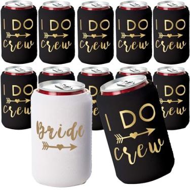 Imagem de I Do Crew and Bride Bachelorette Party Can Coolers, conjunto de 12 latas de cerveja Coolies, perfeito para decoração de festa de despedida de solteira e presentes de dama de honra, Preto