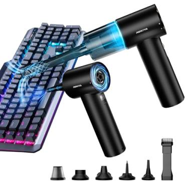 Imagem de REIKIYA Espanador de ar comprimido 150.000RPM soprador de ar portátil para computador, teclado com luz LED, 7800 mAh, recarregável, 18000 Pa, aspirador de pó portátil sem fio para carro, casa