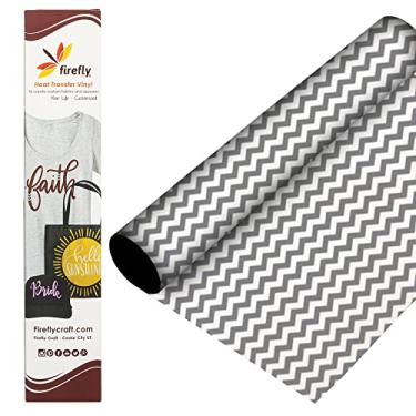 Imagem de Firefly Craft Planilha de vinil para transferência de calor | Vinil estampado HTV | Vinil estampado de ferro em vinil para Cricut e silhueta | Vinil de prensa térmica para camisetas – 30,48 cm x 50,80 cm, Grey Chevron, 1 sheet, 1