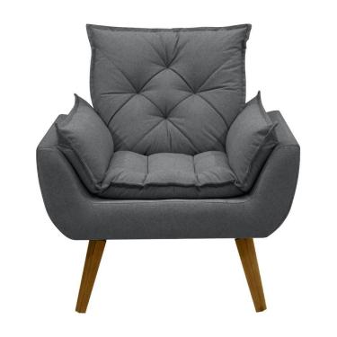Imagem de Poltrona Opala Conforto Aconchego Tecido Linho E Pés Palito Preto