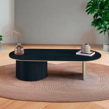 Imagem de Mesa de Centro Ipê em Madeira Maciça Ébano Metal Champagne