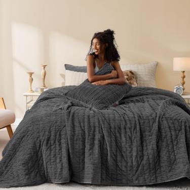 Imagem de Wonderful Colcha de veludo de luxo – colcha queen listrada de veludo cotelê leve e macio, resistente a rasgos, resistente a rasgos, conjunto de cama para todas as estações, 238 cm x 238 cm