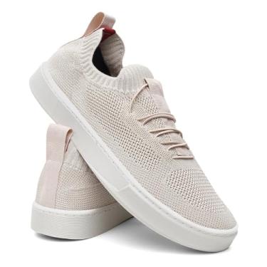 Imagem de Tênis Masculino Knit Casual Básico Calce Fácil Confortável Slip On - Bege/41