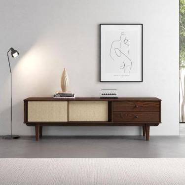 Imagem de Rack Sala TV 75 Rattan 2 Portas de Correr Madeira Cor Imbuia Simona - 