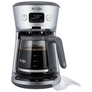 Imagem de Máquina de Café Programável Mr. Coffee 12 Xícaras com Medição Digital, Filtração de Água e Colher Medidora, Prata. Perfeita para Café