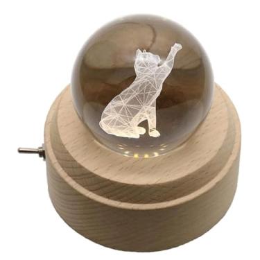Imagem de Caixa musical 3D bola de cristal caixa de música com projeção de luz, caixas musicais rotativas de 360° com base de madeira, para presentes de festa de Natal, decoração de Natal