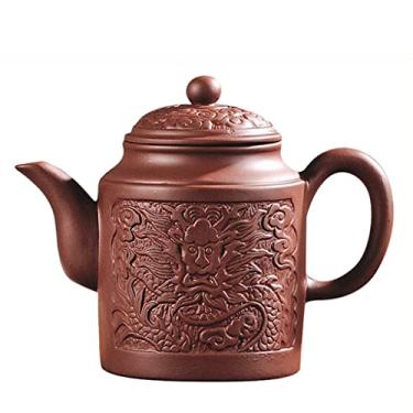 Imagem de Bule de chá chinês de argila roxa, conjunto de chá de Kung Fu chinês esculpido à mão com infusor de chá, filtro de chá, chaleira e acessórios de chá