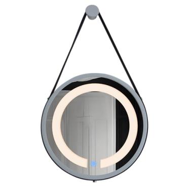 Imagem de ESPELHO ADNET ILUMINADO REDONDO 60CM BRANCO C/ALÇA PRETA TOUCH LED 6000K