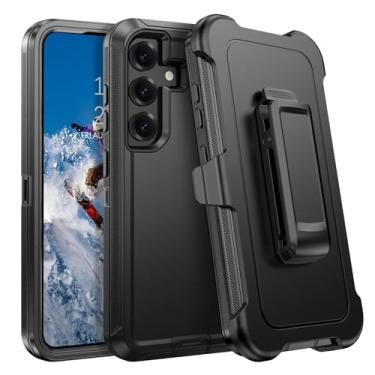 Imagem de DUEDUE Capa para Samsung Galaxy S24 FE com clipe de cinto coldre à prova de choque 3 camadas resistente com suporte capa protetora de corpo inteiro para celular Samsung S4 FE 5G 6,7 polegadas, preta