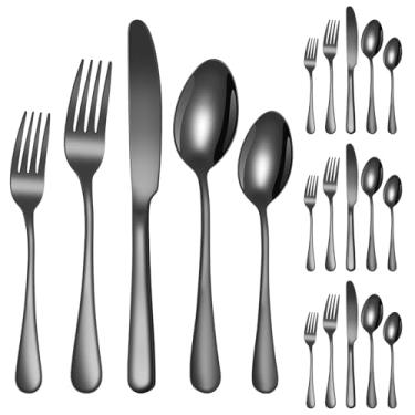 Imagem de Conjunto de talheres pretos para facas e garfos, colheres para talheres de aço inoxidável, conjunto de talheres polidos para cozinha, não arranha a boca e pode ser lavado na lava-louças (preto)