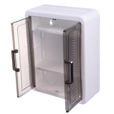 Imagem de Armário de Parede com 2 Portas, Branco e Cinza Fumê, Organizador com Prateleira Ajustável