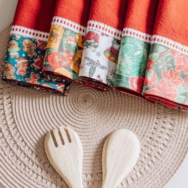 Imagem de Pano De Prato Vermelho Barrado Natalino 10 unid - Pé De Galinha