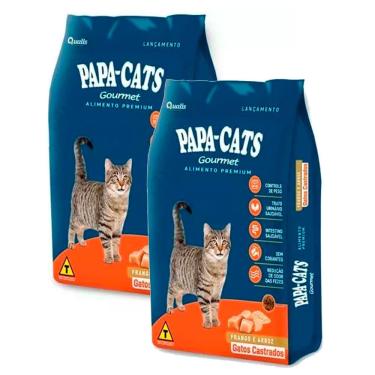 Imagem de Kit 2 Ração para Gatos Castrados Papa-Cats Gourmet Frango e Arroz 1kg