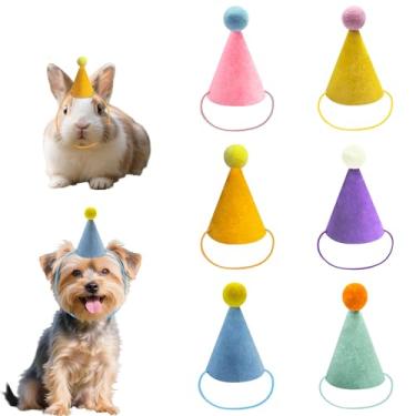 Imagem de 6 peças de mini chapéus coloridos de festa para animais de pelúcia, chapéu de cone de feltro de festa de aniversário para gatos, bonecas, cães, coelhos, filhotes, decorações de festa de aniversário
