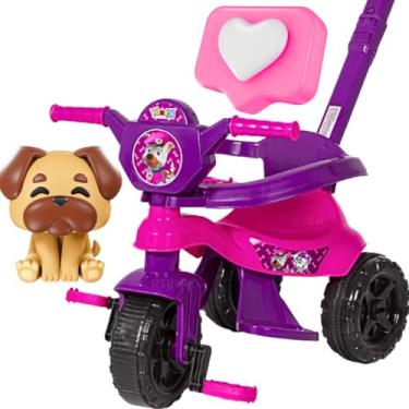 Imagem de Kit carrinho de passeio infantil andador bebe didatico de empurrar com pedal haste proteção removivel totoka motoca menina menino velocipede triciclo brinquedo de atividades (Rosa)