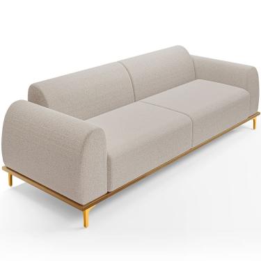 Imagem de Sofá 4 Lugares Para Sala de Estar Kiev 300cm D02 Base Castanho Pés D`ouro Bouclê Creme B-54 - Lyam Decor