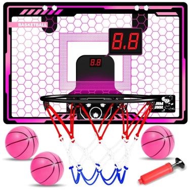 Imagem de Cesta de Basquete para Meninas com Luz LED, Placar Eletrônico e 3 Modos de Jogo para Crianças de 5 a 12 Anos, HAMSILY, Rosa