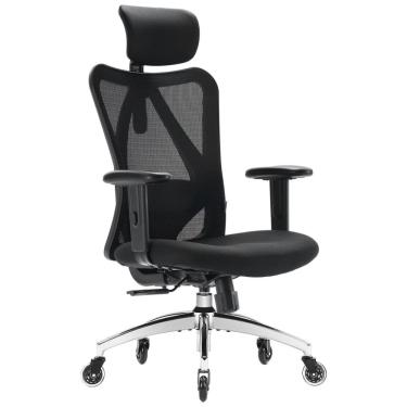 Imagem de Cadeira de Escritório Ergonômica Giratória com Apoio de Braços e Suporte Lombar Ajustável, XUER M18, Preto