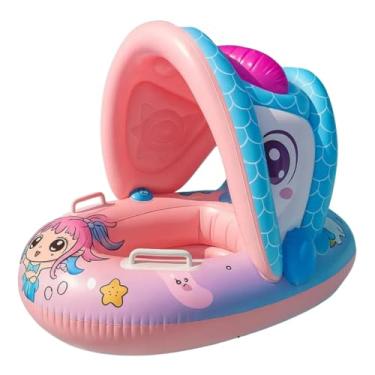 Imagem de Boia Infantil Piscina Bebê Inflável com Assento Pezinho e Cobertura de Proteção para Crianças 6 Meses à 3 Anos Praia Verão (ROSA)