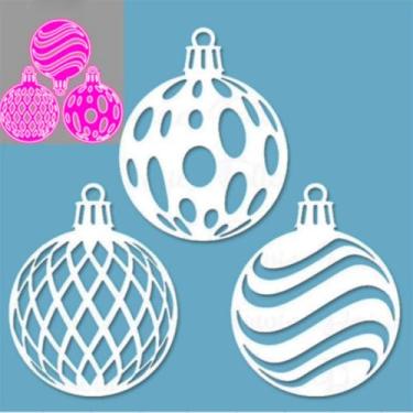 Imagem de FAWENUCY Recortes para scrapbooking, moldes de corte de metal para fazer cartões, molde de perfuração de papel, estênceis de gravação de fundo, decoração de álbum faça você mesmo (3 bolas de Natal