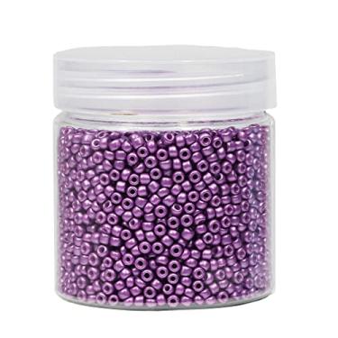 Imagem de BALABEAD Contas de semente de 3 mm cor roxa fosca cerca de 4000 peças/110 gramas em caixa 8/0 contas de sementes de artesanato de vidro para fabricação de joias (roxo fosco)