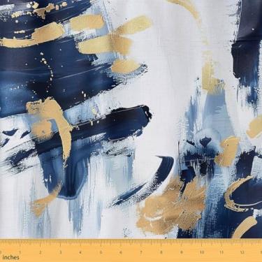 Imagem de jejeloiu Tecido dourado azul por The Yard 1 jarda arte abstrata moderna tecido estofado para cadeiras boho minimalista poliéster para projetos de casa faça você mesmo, à prova d'água, decoração