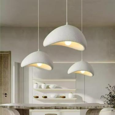Imagem de OUFULA Simples moderno Wabi Sabi luz pendente para sala de estar Sala de Jantar Hotel Cafe Villa American Chandelier Lâmpada Suspensa Única Decoração Da Casa (A Branco 1 PCS,L50cm)