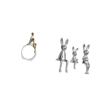 Imagem de Fenteer Escultura de Leitora de Coelhinha, Estatueta de Elegante, Peça Central de Mesa, Estante de Livros, Ornamento Animal Abstrato de Fazenda