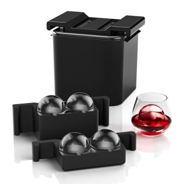 Imagem de Molde transparente para fazer bolas de gelo, molde de esfera de gelo de 4 cavidades para uísque, molde de bola de gelo de uísque de 6 cm, presentes ideais para pai, namorado, chefe, homens que têm