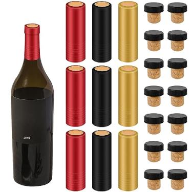 Imagem de 60 peças seladoras de vinho para garrafas de vinho, kit de revendedor de garrafas com película termorretrátil de PVC, tampas retráteis, rolhas de cortiça para degustação de vinho em forma de T com