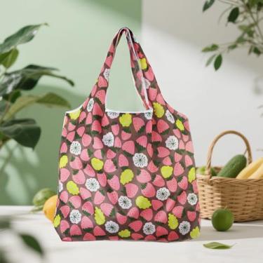 Imagem de Sacos de compras reutilizáveis de poliéster dobrável, estampa geométrica de flores de animais fofos, sacolas de compras reutilizáveis extragrandes de 13,6 kg, resistentes e laváveis na máquina