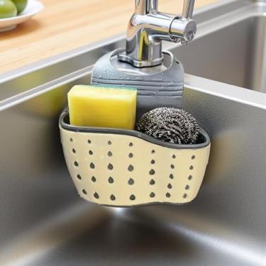 Imagem de 1 escorredor de pia - organizador de esponja de drenagem rápida com bandeja removível e suporte de sucção - prateleira de cozinha que economiza espaço