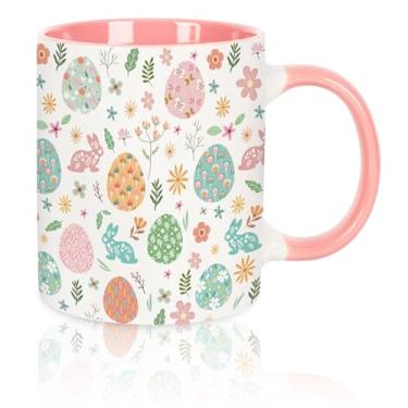 Imagem de JarThenaAMCS Caneca de Páscoa Coelhinho de Ovo de Páscoa Caneca de Café Colorida Caneca de Chá de Cerâmica para Festa de Páscoa Primavera Casa Escola Escritório Mesa Centros de Mesa Presente, 340 g