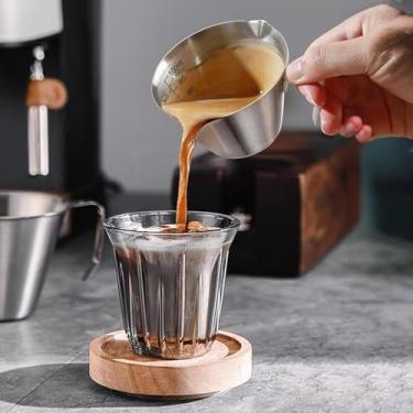 Imagem de Copo expresso de 100 ml com alça, acessórios de cappuccino de aço inoxidável premium, copos medidores de metal de bico duplo com escala dupla, caneca de latte com boca em forma de V 100 ml